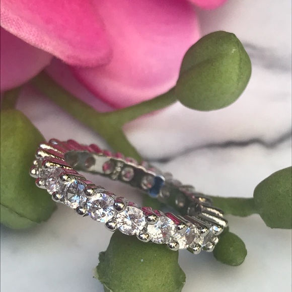14k gold over 925 diamond eternity wedding band - Picture 11 of 16